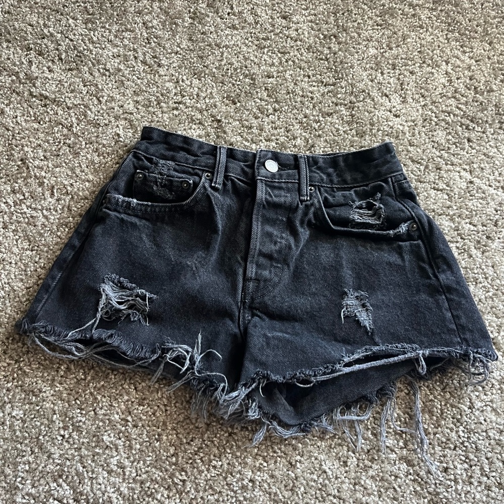 GRLFRND Black Distressed Jean Shorts